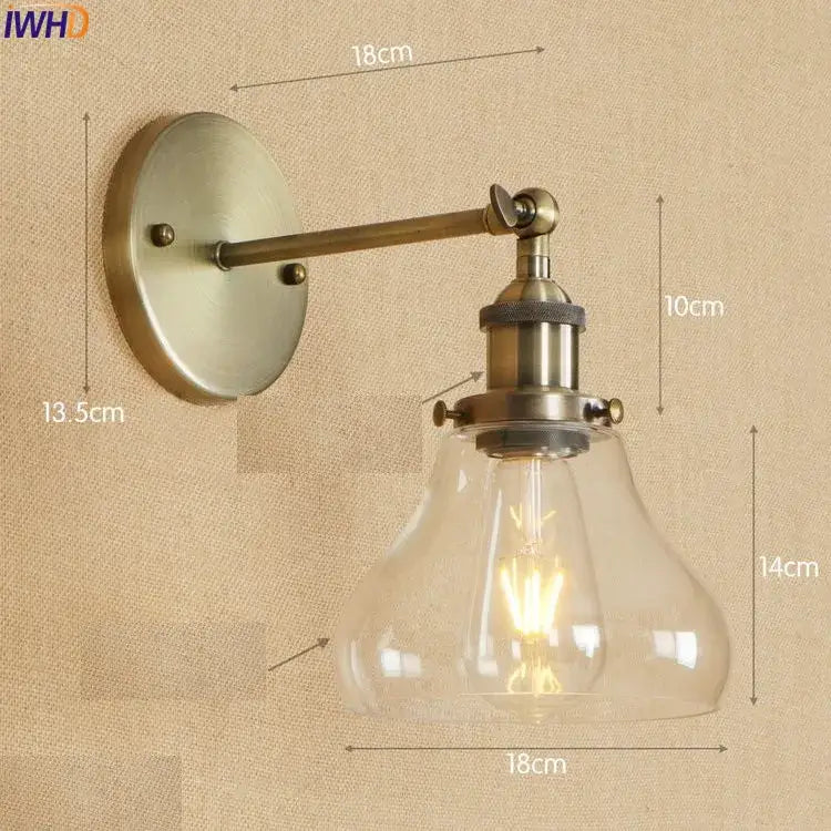 Antique brass industrial swing arm wall sconce bedroom glass light