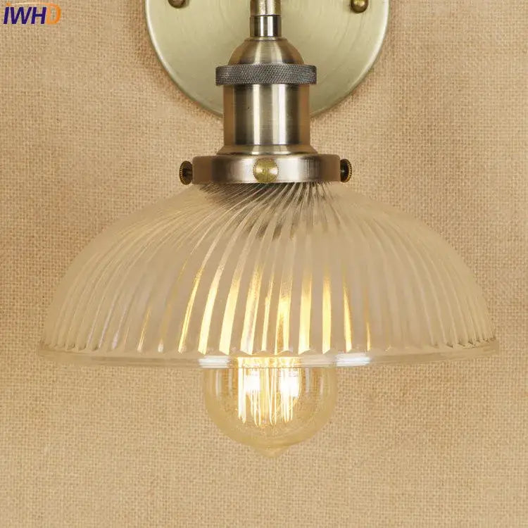 Antique brass industrial swing arm wall sconce bedroom glass light
