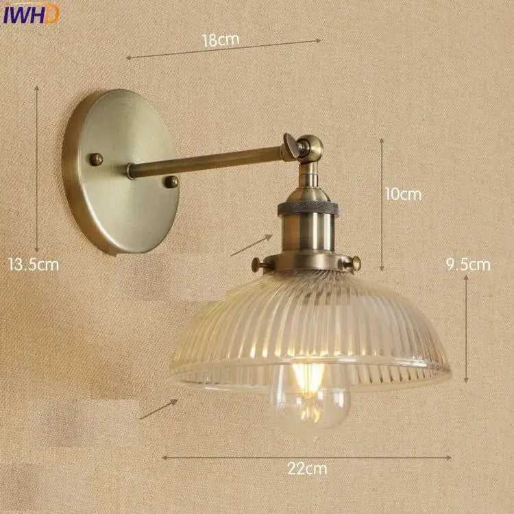 Antique brass industrial swing arm wall sconce bedroom glass light