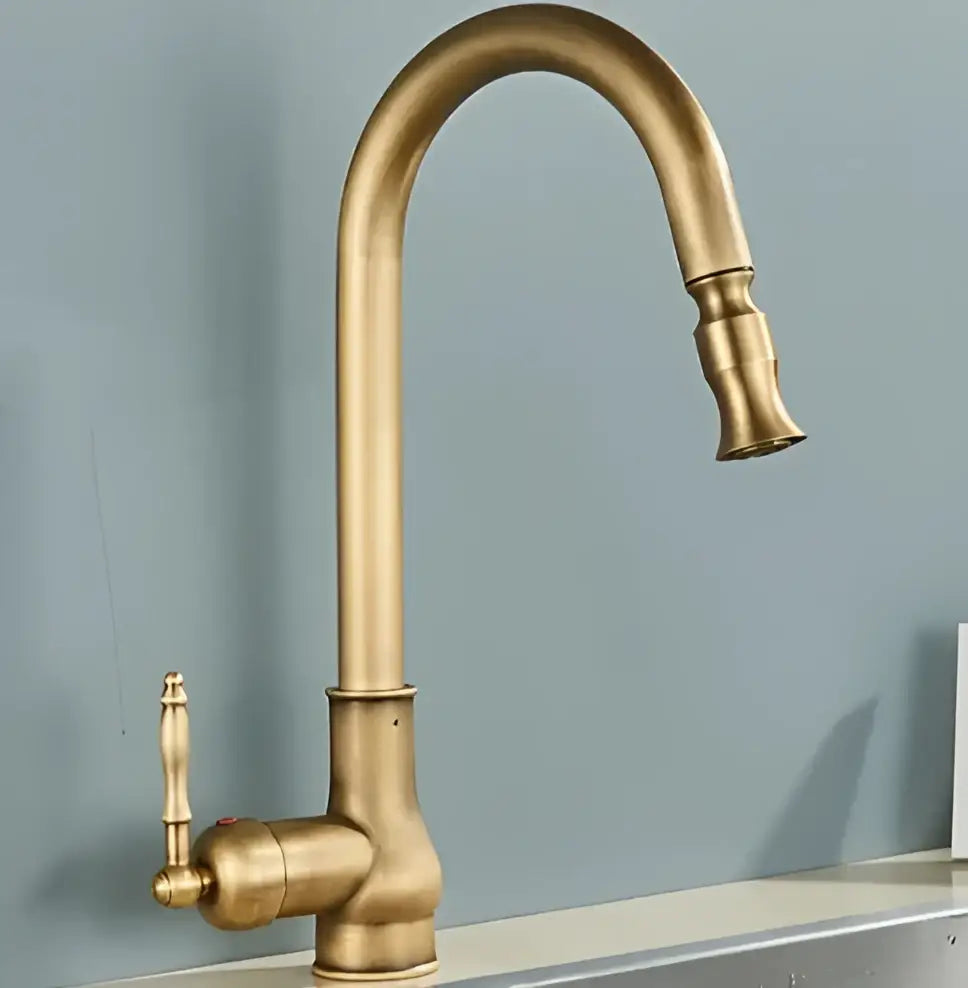 Antique brass kitchen faucet with pull out spray sink mixer tap