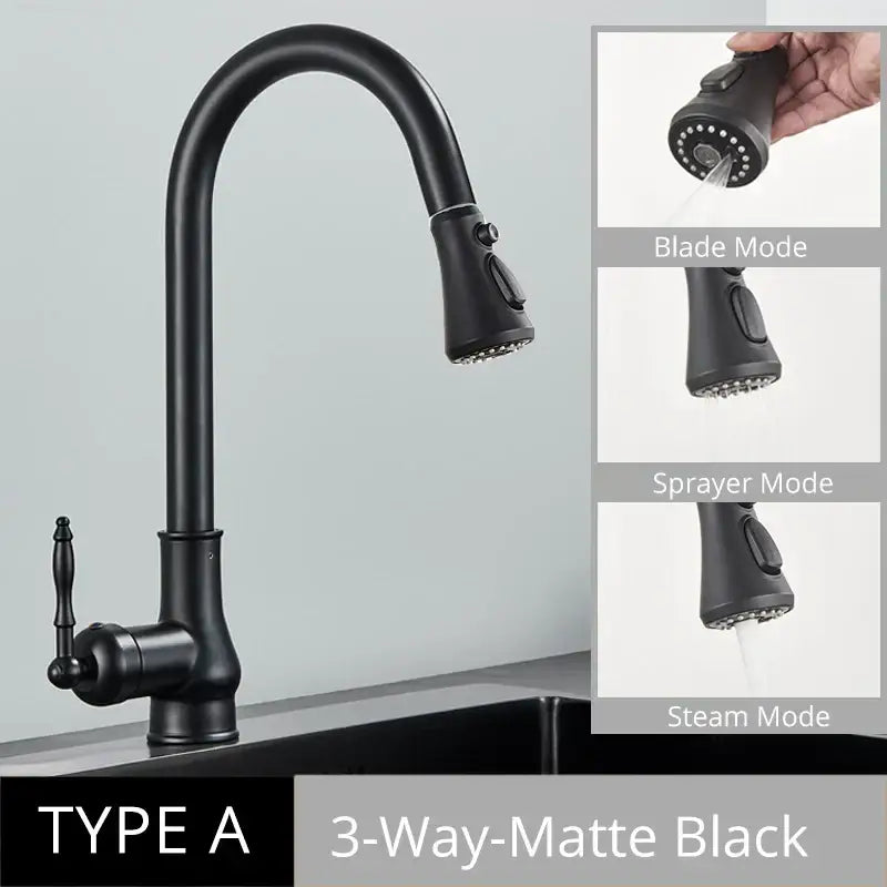Antique brass kitchen faucet with pull out spray mixer tap