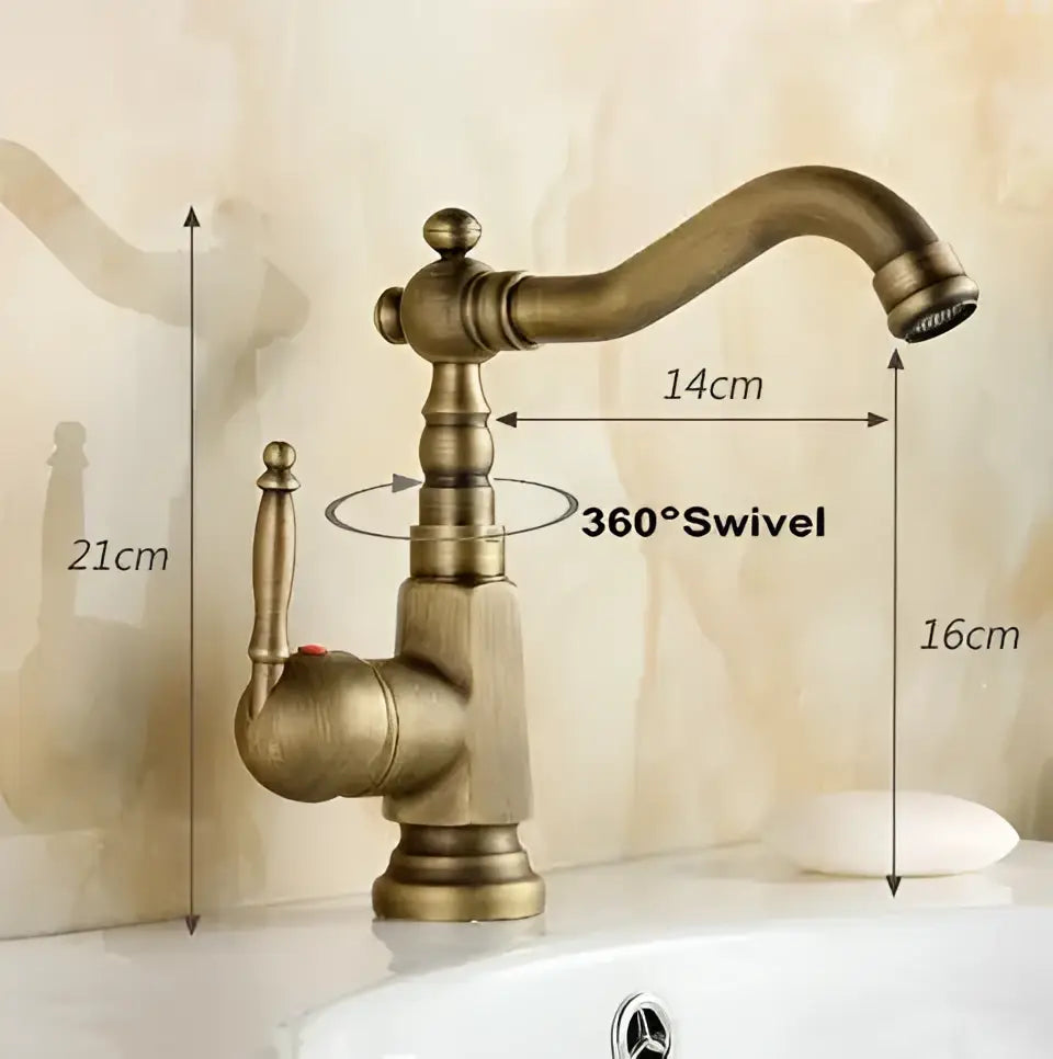 Antique brass porcelain basin mixer kitchen faucet with floral detail