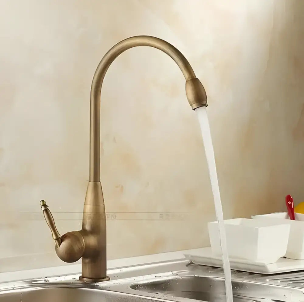 Antique brass porcelain basin mixer kitchen faucet with floral detail