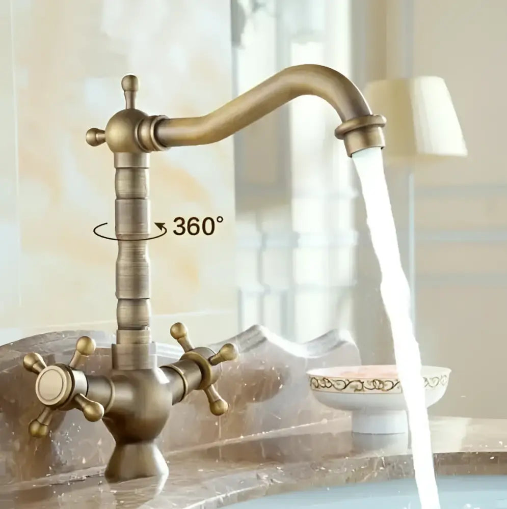 Antique brass porcelain basin mixer kitchen faucet with floral detail