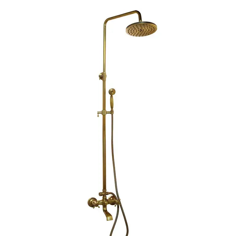 Antique brass rainfall shower faucet set with shelf – bathroom