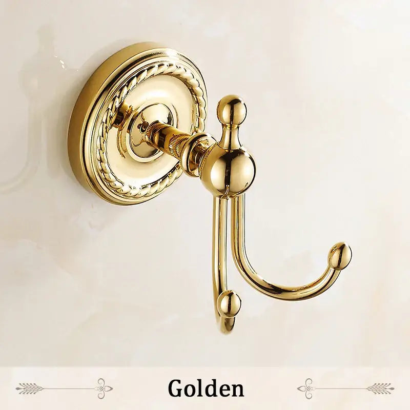 Antique brass robe hook ornate double towel hanger for bathroom
