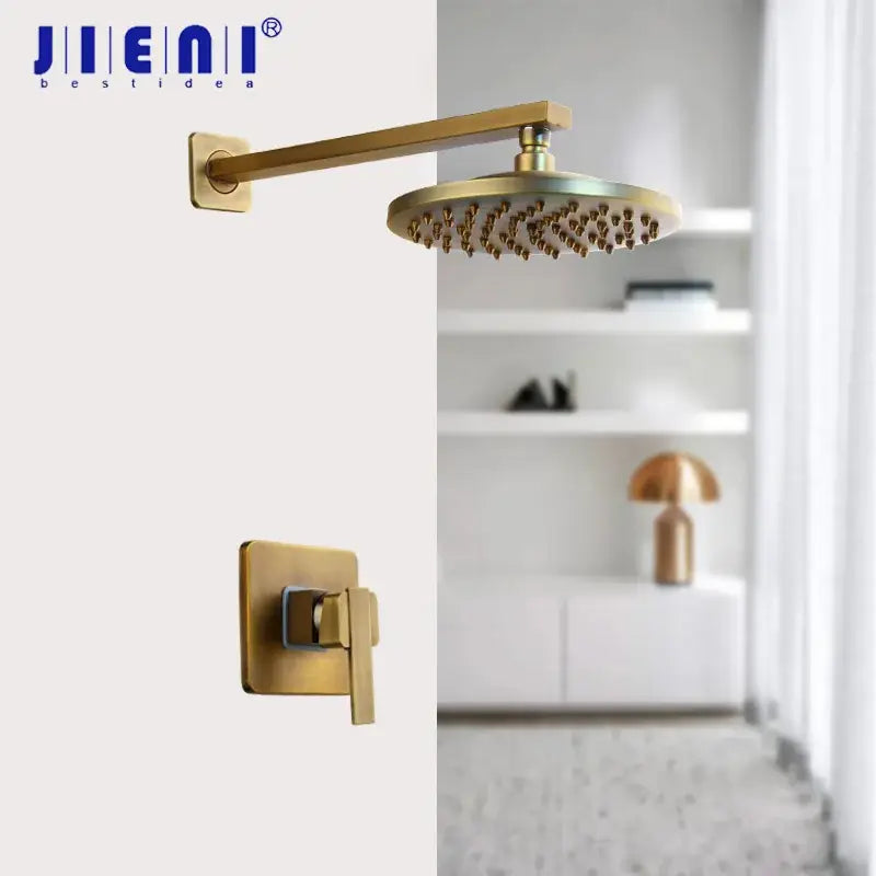 Antique brass round rainfall shower faucet set bathroom fixtures