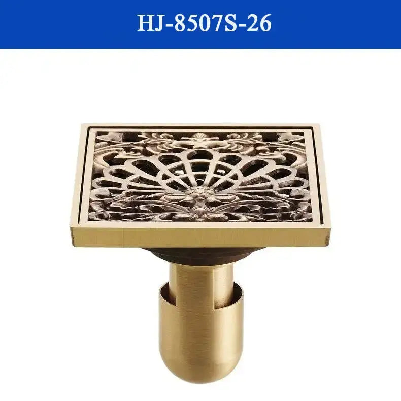Antique brass shower drain with engraved chinese motifs bathroom cover