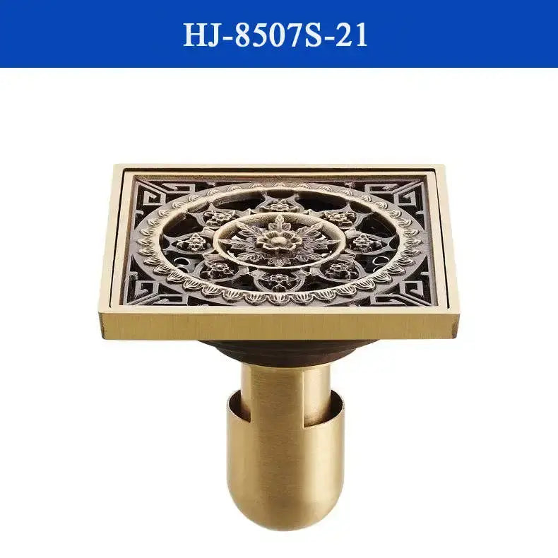 Antique brass shower drain with engraved chinese motifs bathroom cover