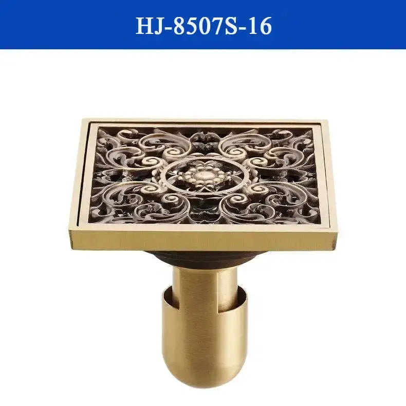 Antique brass shower drain with engraved chinese motifs bathroom cover