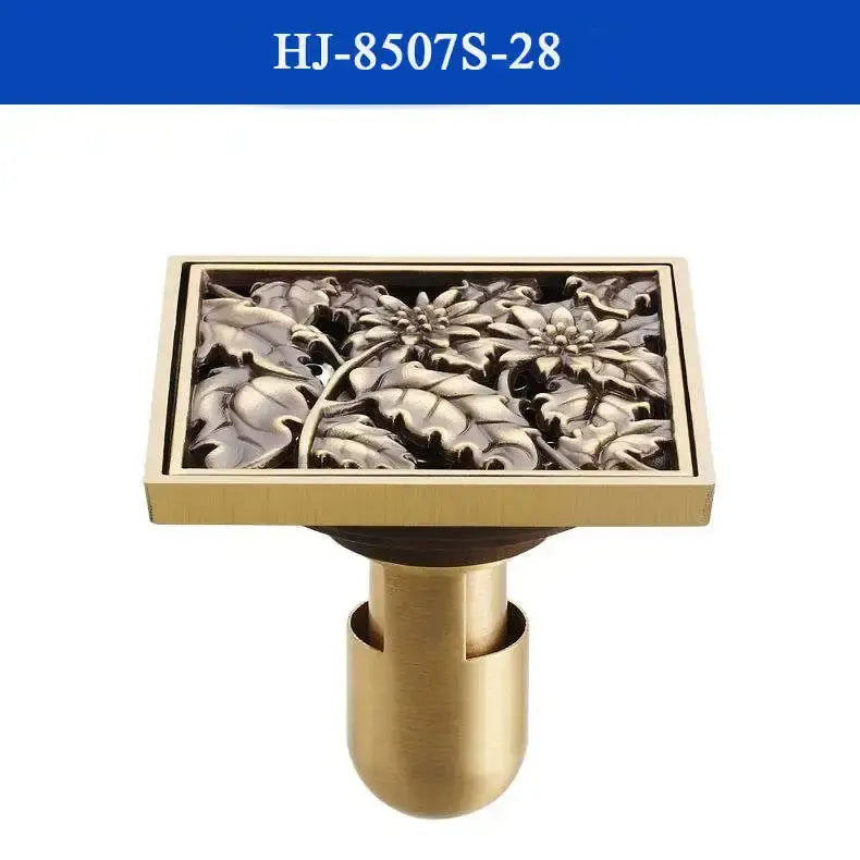 Antique brass shower drain with engraved chinese motifs bathroom cover