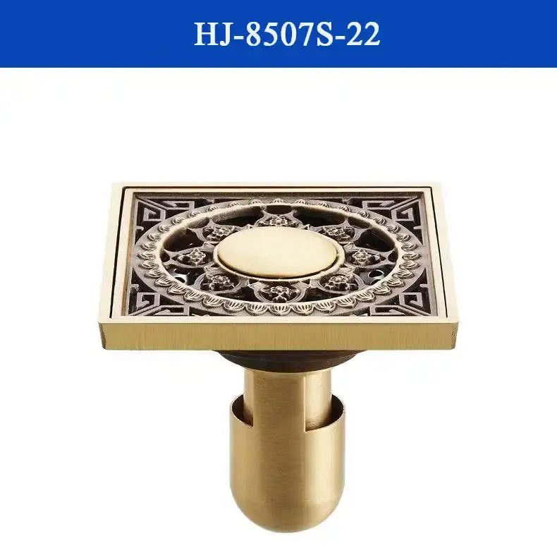 Antique brass shower drain with engraved chinese motifs bathroom cover