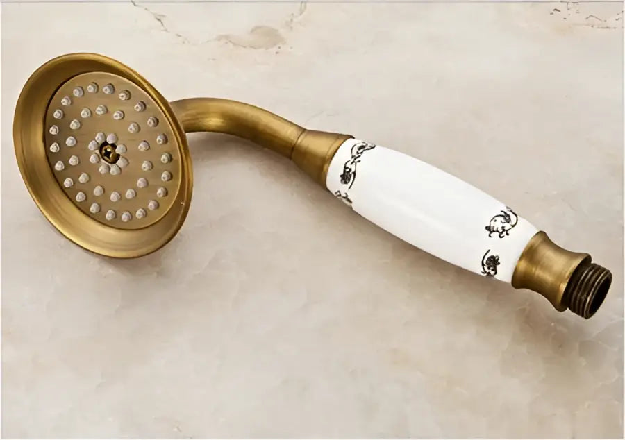 Antique brass shower set with ceramic handheld sprayer for bathroom