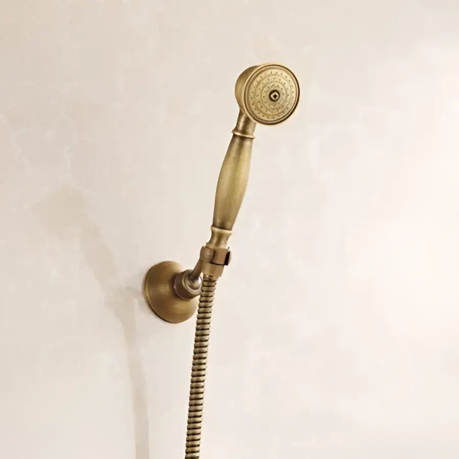 Antique brass shower set with ceramic handheld sprayer for bathroom