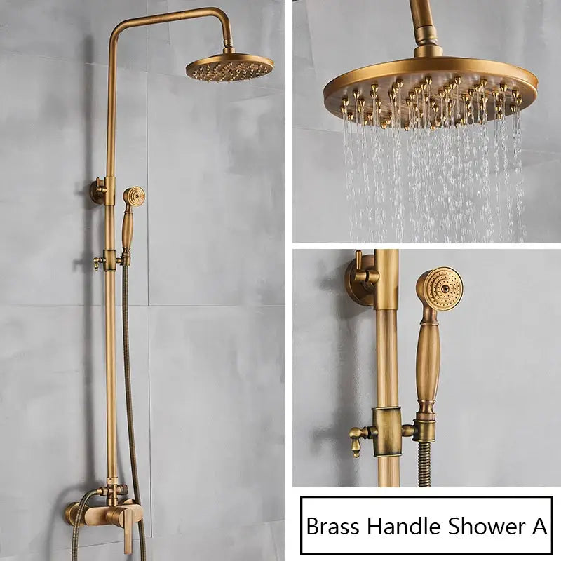 Antique brass shower set with handheld nozzle – bathroom rain faucet