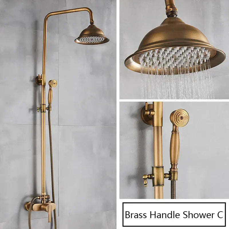 Antique brass shower set with handheld nozzle – bathroom rain faucet