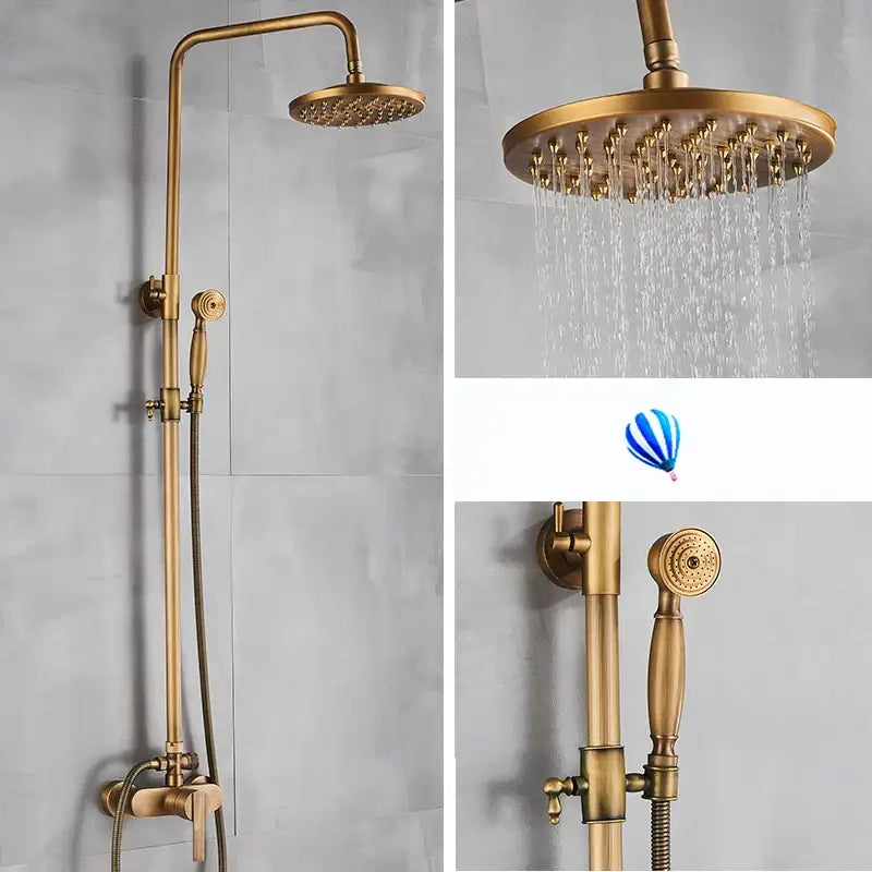 Antique brass shower set with rainfall head and handshower bathroom