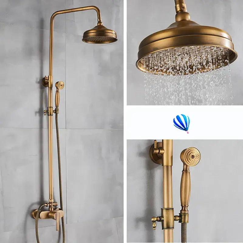 Antique brass shower set with rainfall head and handshower bathroom