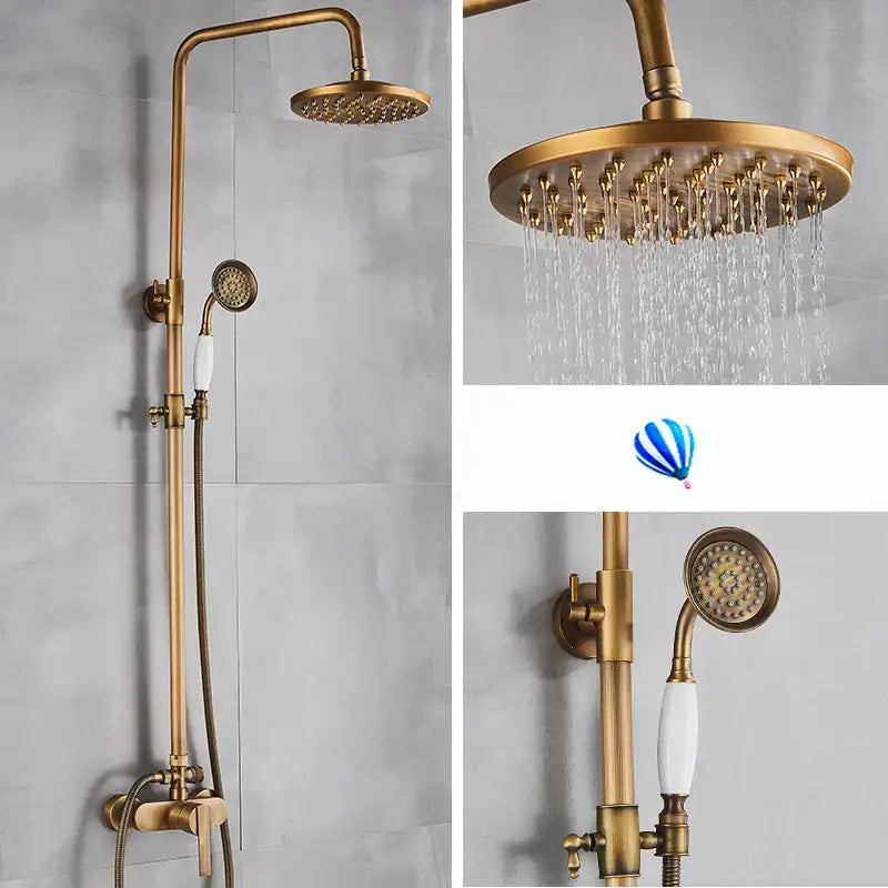 Antique brass shower set with rainfall head and handshower bathroom