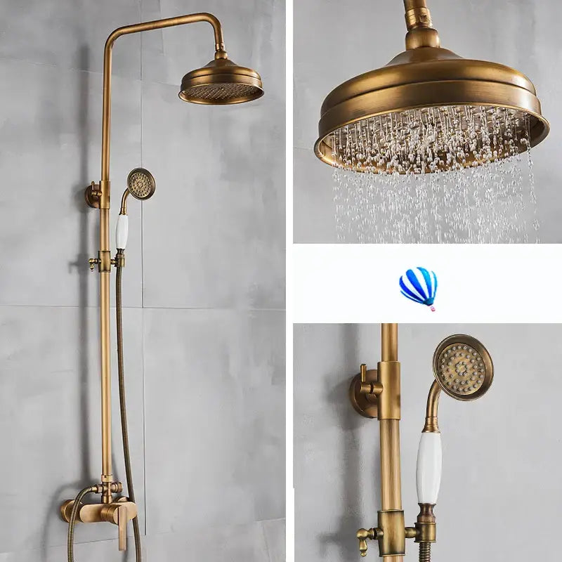 Antique brass shower set with rainfall head and handshower bathroom