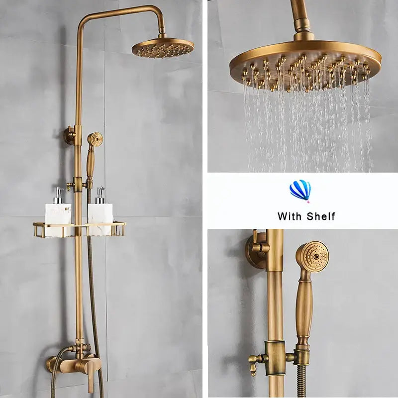 Antique brass shower set with rainfall head and handshower bathroom
