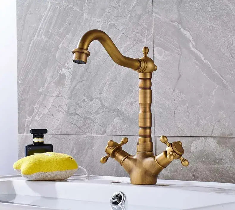 Antique brass ceramic handle kitchen sink faucet