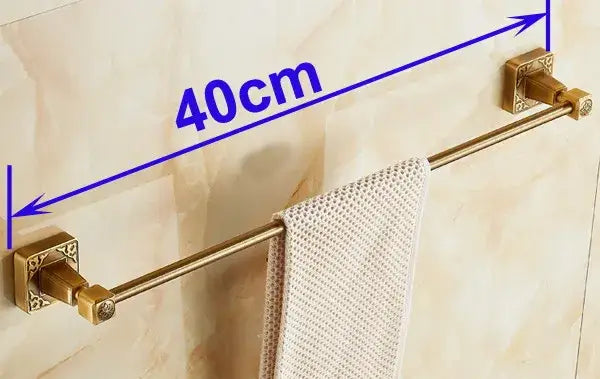 Antique brass engraved single towel bar bathroom rack