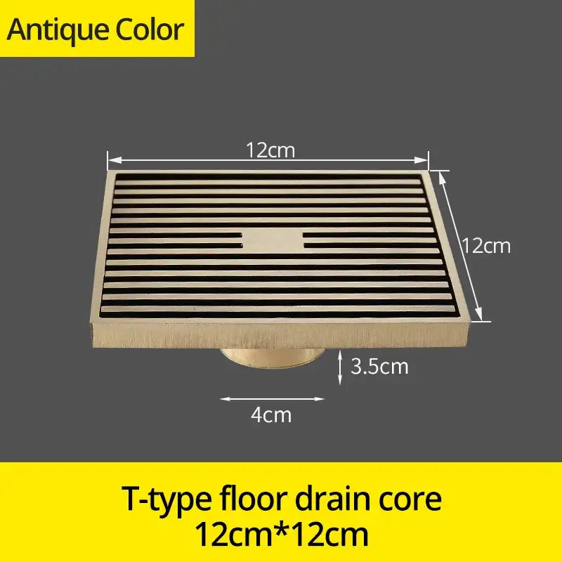 Antique brass square bath drain strainer bathroom slatted floor grate