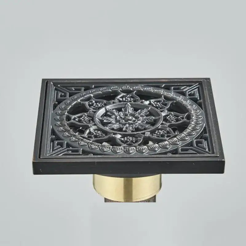 Antique brass square fish carved floor drain bathroom strainer