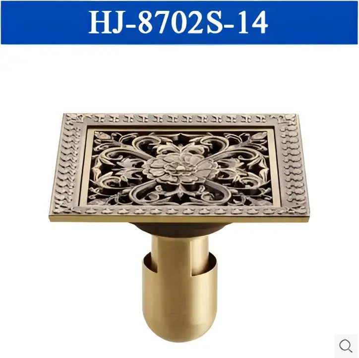 Antique brass square shower floor drain floral embossed bathroom grate