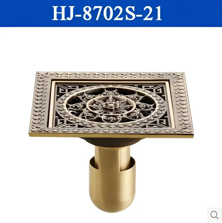 Antique brass square shower floor drain floral embossed bathroom grate