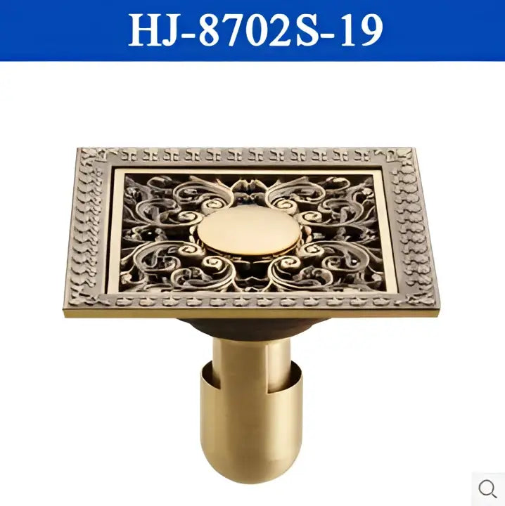 Antique brass square shower floor drain floral embossed bathroom grate