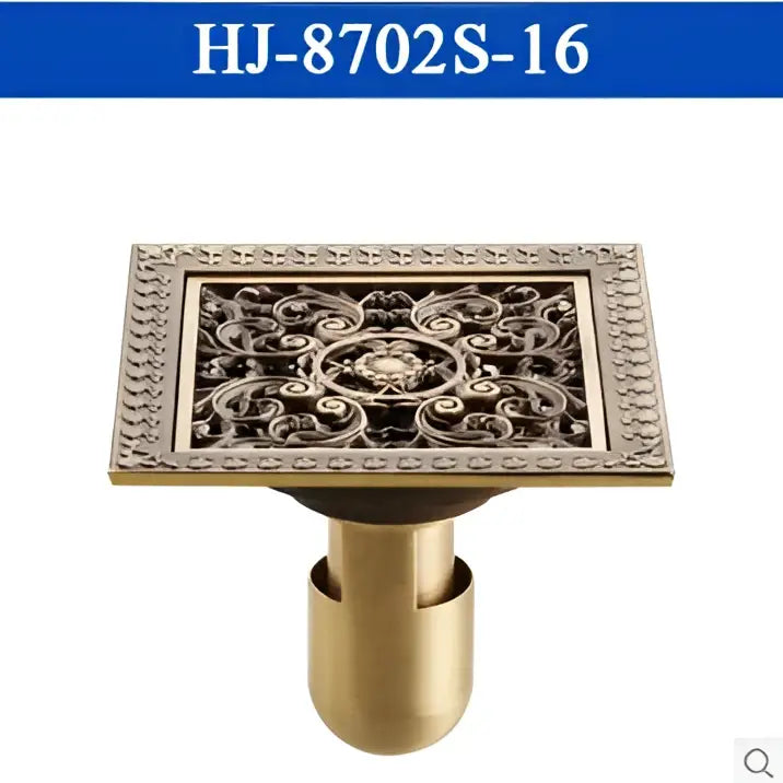 Antique brass square shower floor drain floral embossed bathroom grate
