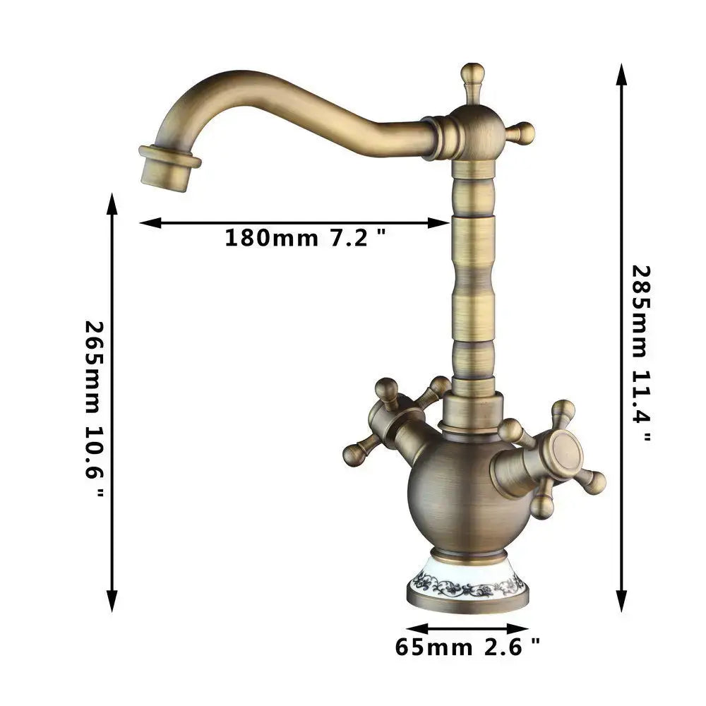 Antique brass swivel bathroom faucet with crystal handle