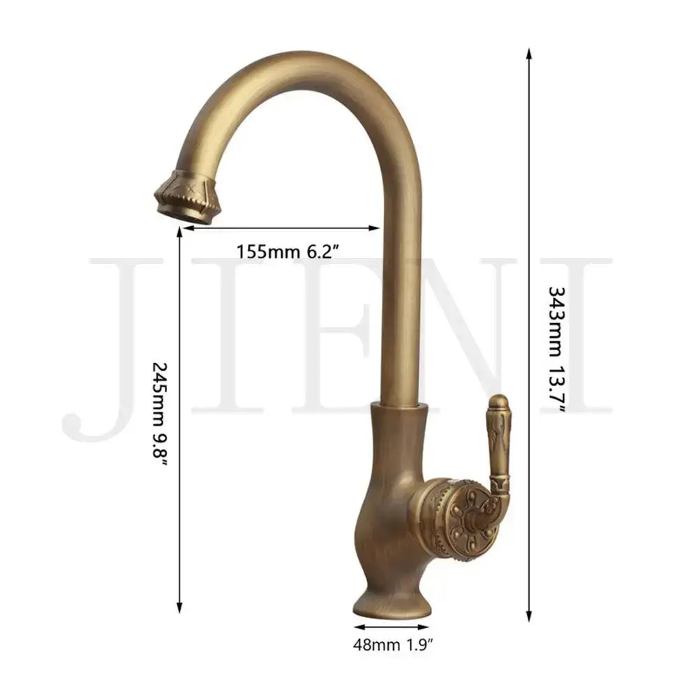 Antique brass swivel bathroom faucet with crystal handle