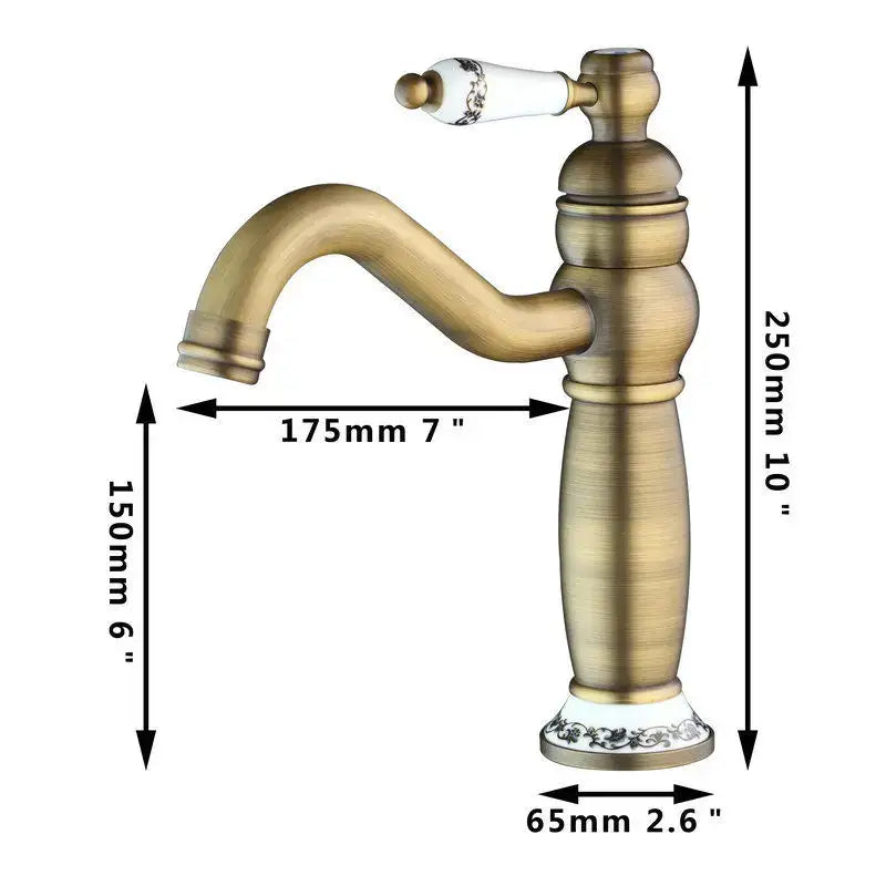 Antique brass swivel bathroom faucet with crystal handle