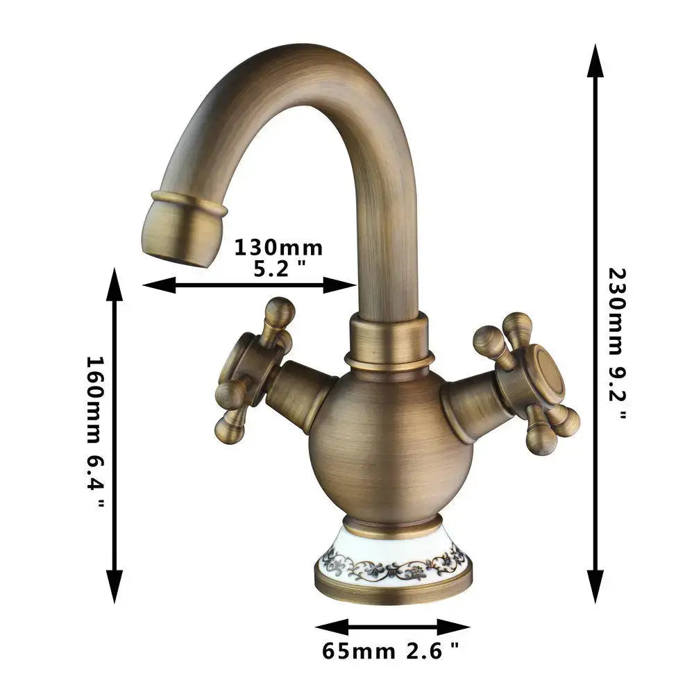 Antique brass swivel bathroom faucet with crystal handle