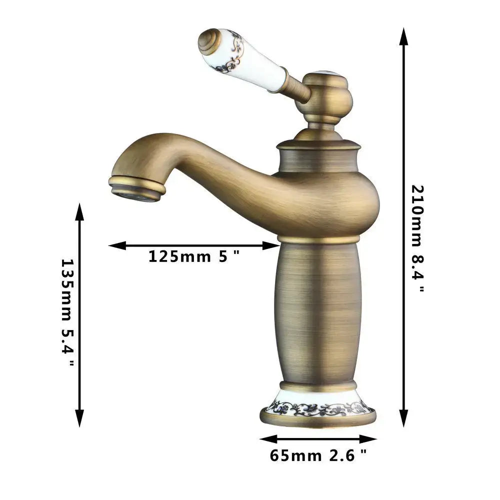 Antique brass swivel bathroom faucet with crystal handle