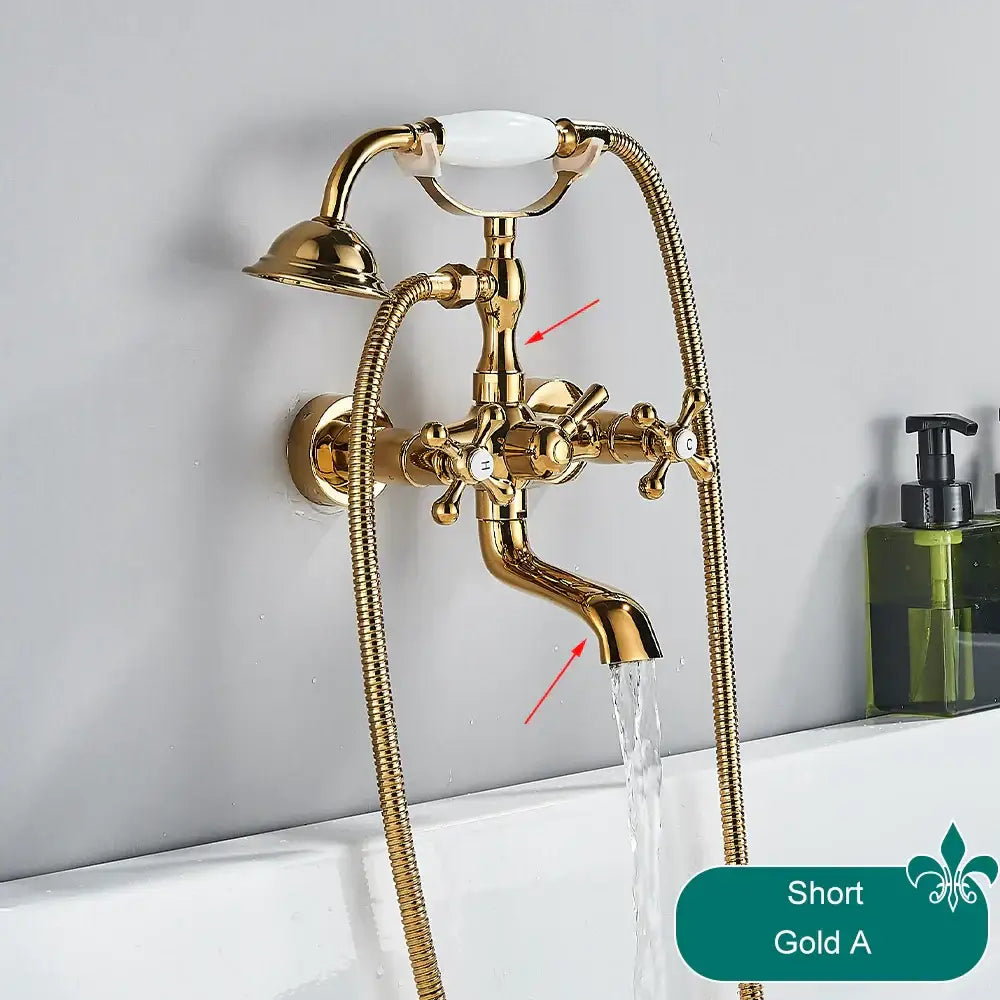 Antique brass telephone shape bathtub faucet bathroom floral handles