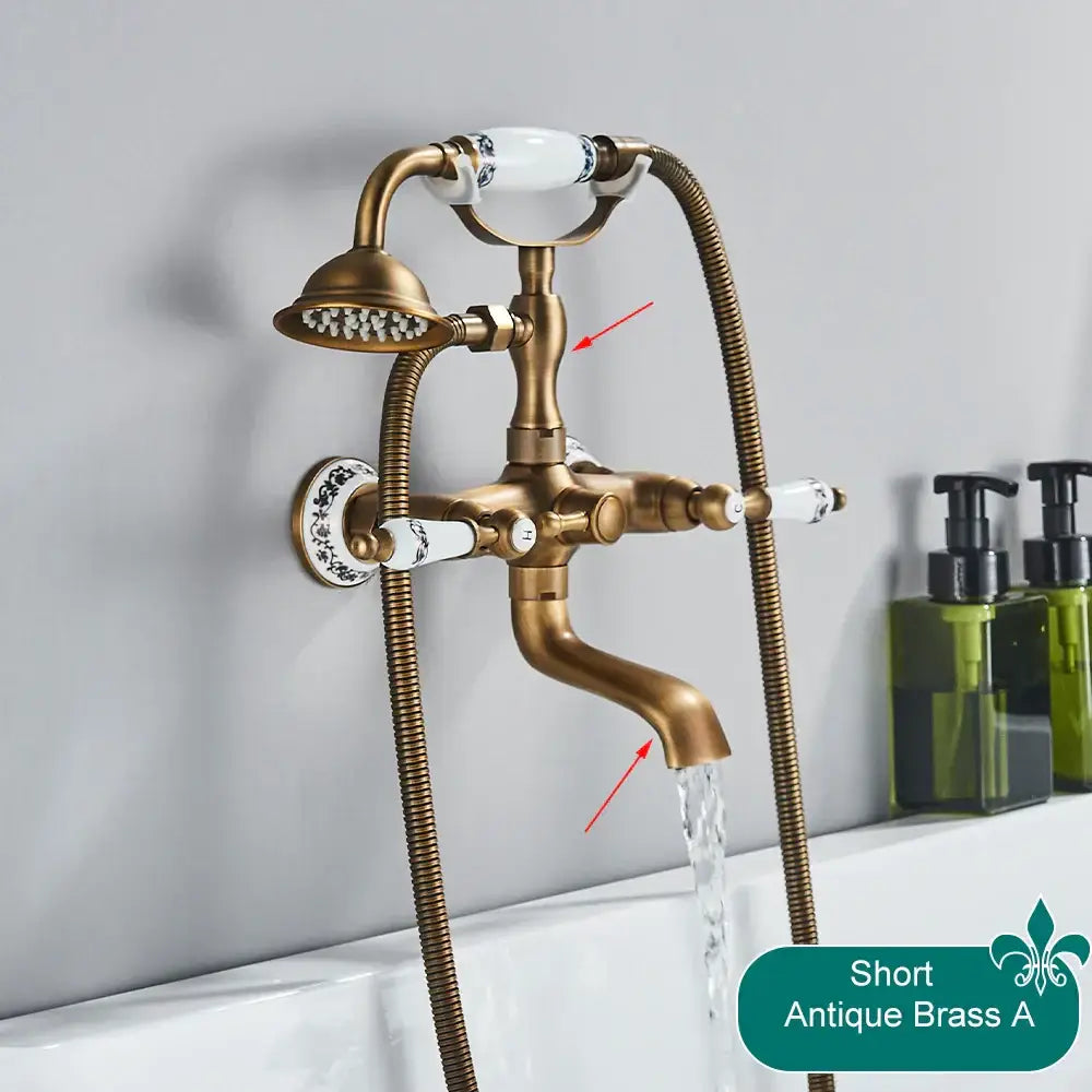 Antique brass telephone shape bathtub faucet bathroom floral handles