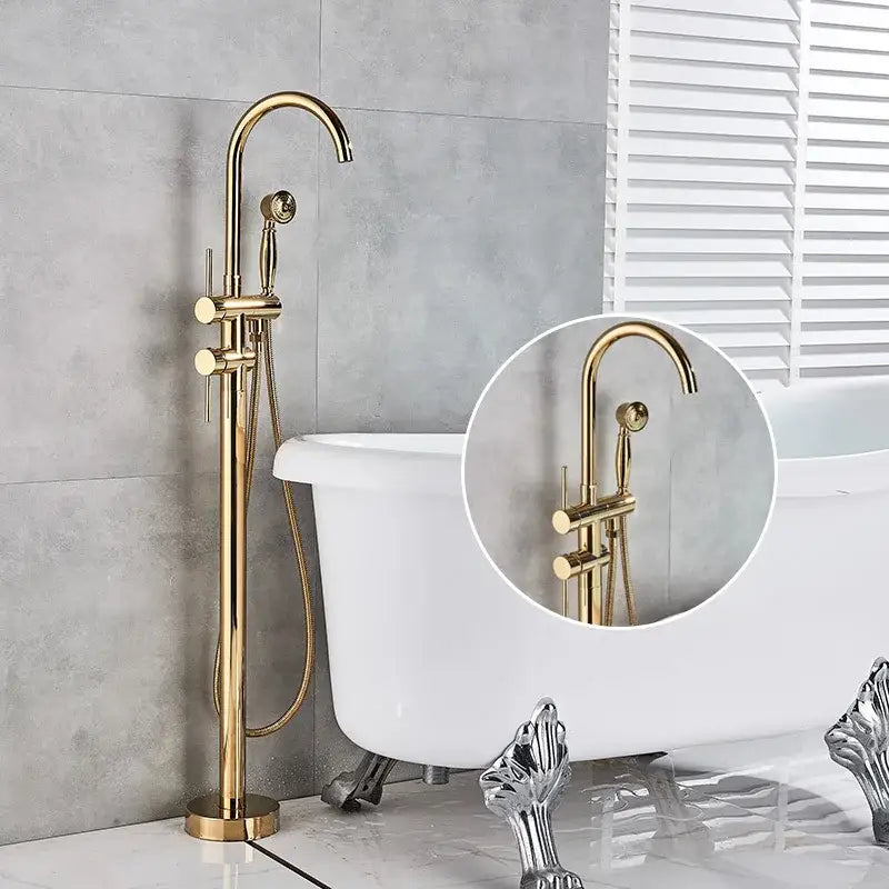 Antique brass swivel spout tub faucet with handheld shower bathroom
