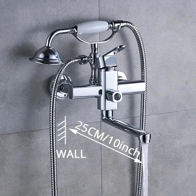 Antique brass shower mixer tap with curved spout for bathroom