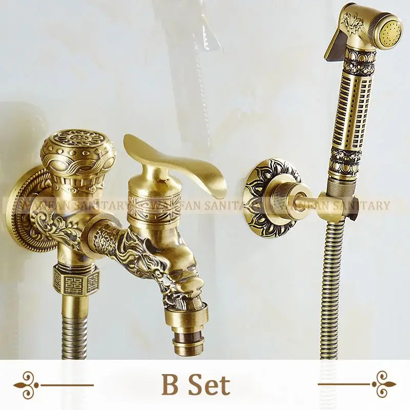 Antique dragon brass wall mount bidet faucet bathroom shower spray