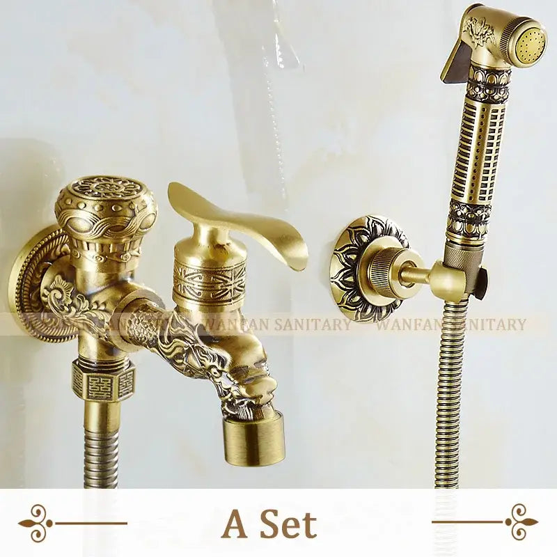 Antique dragon brass wall mount bidet faucet bathroom shower spray