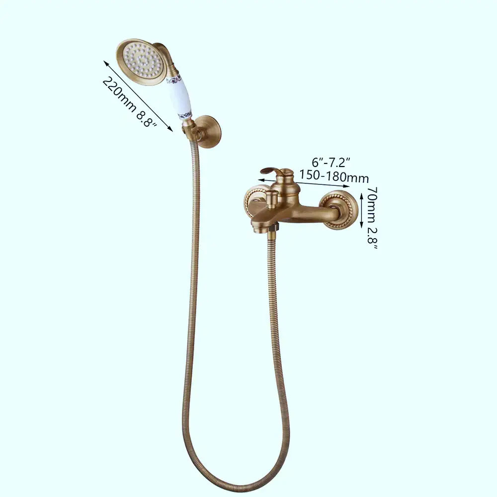 Antique brass shower faucet set bathroom ornate ceramic hand shower