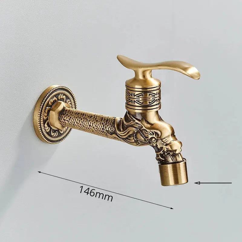 Antique brass dragon wall mounted faucet garden engraved tap
