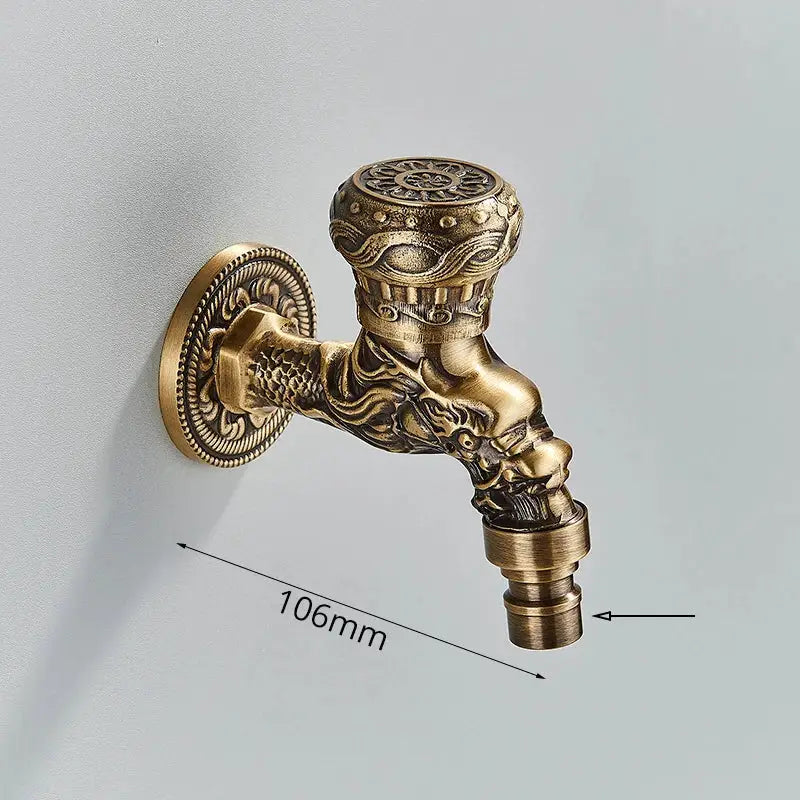 Antique brass dragon wall mounted faucet garden engraved tap