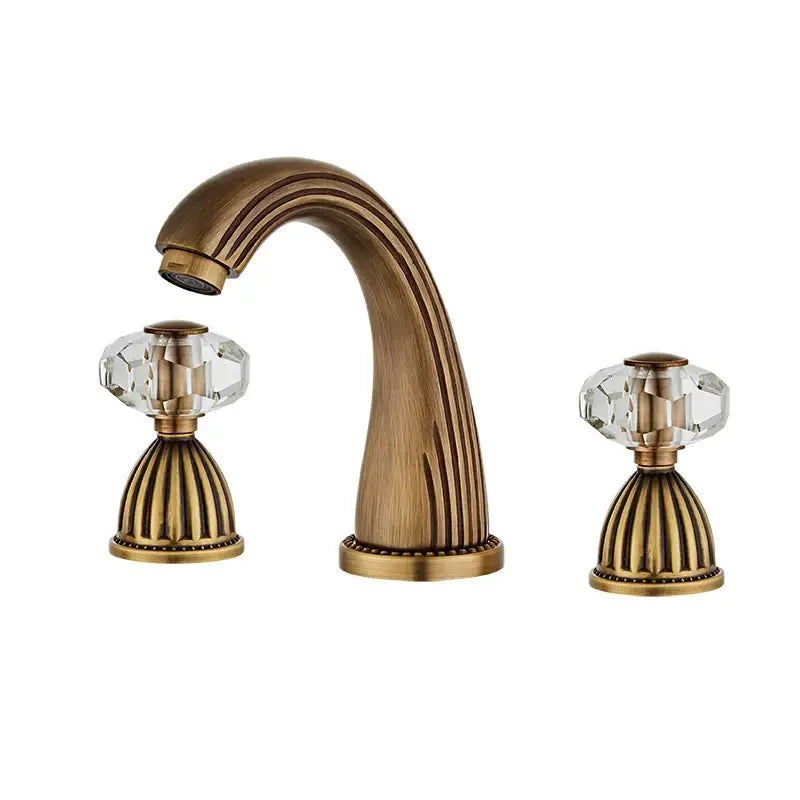 Antique bronze crystal widespread basin faucet bathroom hot cold mixer