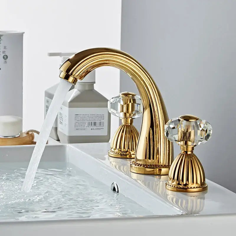 Antique bronze crystal widespread basin faucet bathroom hot cold mixer