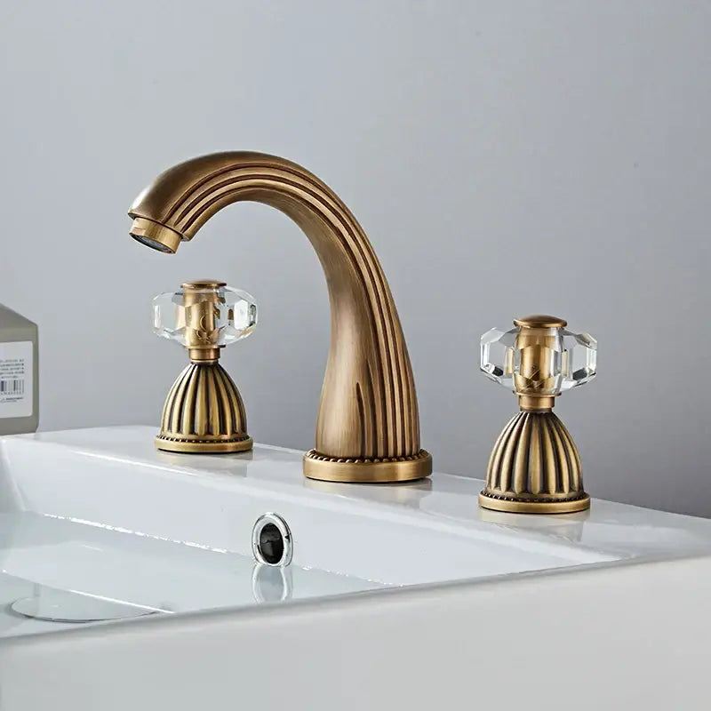 Antique bronze crystal widespread basin faucet bathroom hot cold mixer